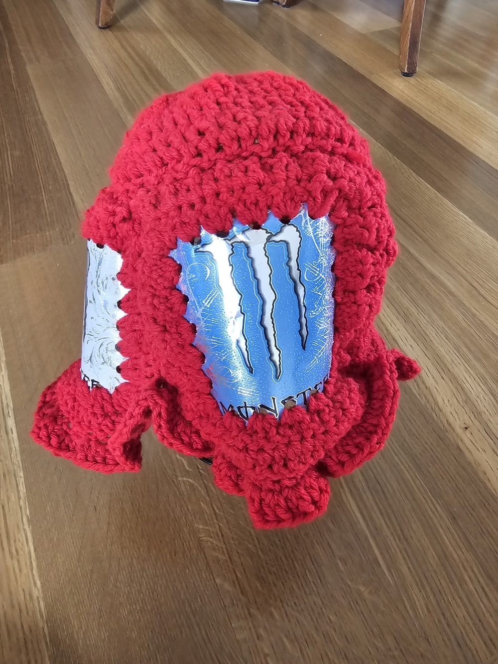 Handmade Red Crochet Monster Energy Hat with Ruffle